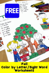 Fall coloring pages:  Color by letter/sight word