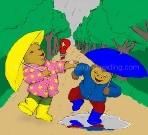 Two bears splashing in the rain: phonics videos, teaching sight words to struggling readers, tutor to learn to read, electronic books, basic sight vocabulary, reading readiness test, learning educational software, abc, kindergarten, education, homeschool curriculum for reading, workbooks, multisensory methods to teach reading,