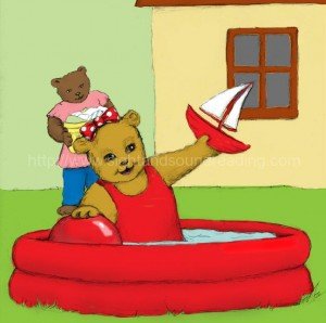 Bear enjoys the pool while mother looks on... first grade, language arts, phonics reading tutor, learn to read for free online, learning to read, phonics lessons, explicit phonics instruction, reading, teaching children, phonics online practice, 