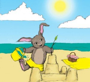 Bunny at the beach wearing yellow: how to teach phonics to struggling readers, learn to read, teaching, phonemic awareness, phonics tutorial, Help your child to read in 120 days, educators, educational games, remedial reading instruction, reading help for sensory processing disorder,