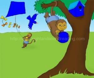 Monkey in the tree wearing blue: free, phonics program for struggling readers, reading techniques, sight words, 