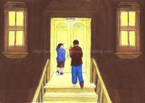 Father and son walking up to home: learn to read free, tutor to learn to read, Dolch, phonics, sight words, Dolch word list, home school, educational software, alphabet,