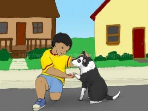 Boy caring for hurt dog: flashcards, phonics websites, reading skills ladders, interactive learning, homeschoolers, reading help for sensory processing disorder, alphabet, learning children, kindergarten,