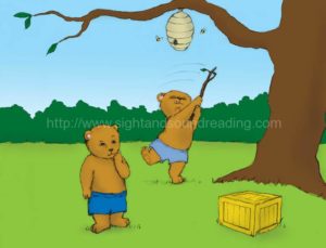 bear trying to reach a beehive: abc, learning aids, children's education, free, phonics activities, reading skills ladders, phonics program for struggling readers, interactive books, Help your child to read in 15 minutes/day, children,