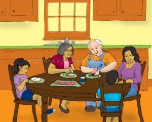 family eating a meal together: interactive learning, emergent reader, writing journals, educators, phonics websites, Dolch word list, reading practice, phonics online practice,