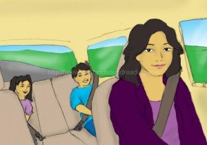 mom and children in car: education, teaching aids, phonics tutorial, homeschool curriculum for reading, free reading lessons, word families, children, educational games, phonics lessons,