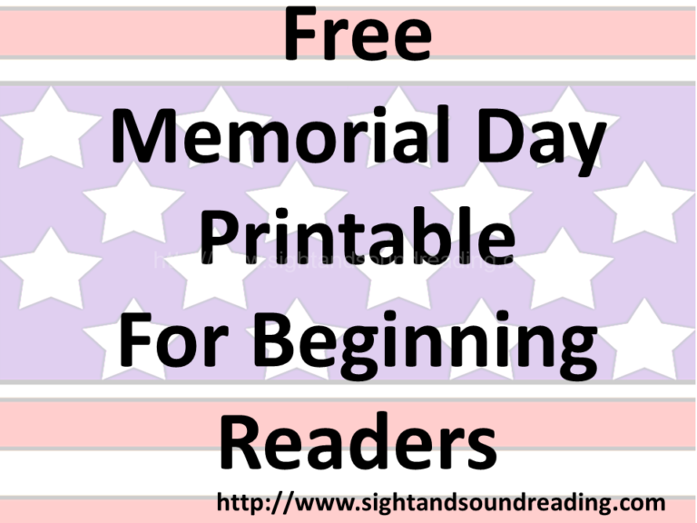 Free Memorial Day Worksheets for Beginning Readers
