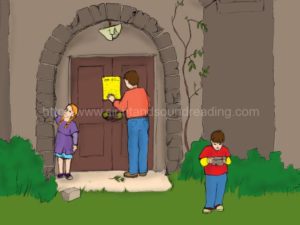 dad reading note on door at castle: homeschoolers, Dolch, reading, learning games, learning aids, beginning sound worksheets, learning, free printable worksheets learn to read free, tutor to learn to read, phonics websites,