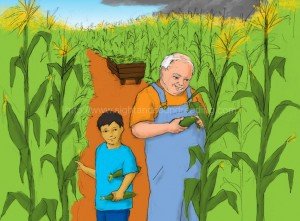 Grandpa and grandson picking corn at the farm: teaching reading in 15 minutes/day, how to read, teaching aids, Dolch, tutor to learn to read, how to teach sight words to struggling readers, free reading lessons, learn to read, phonics reading tutor,