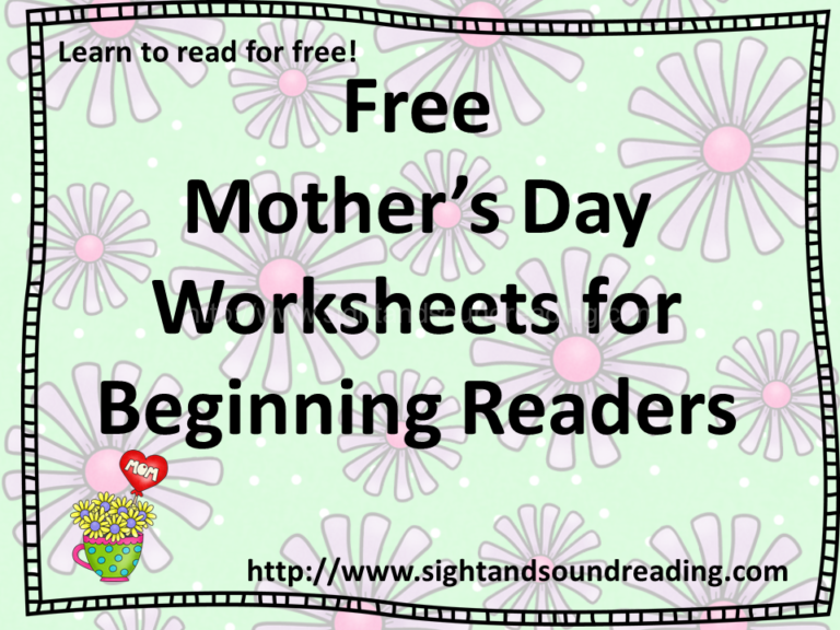 Free Mother’s Day Worksheets for Beginning Readers