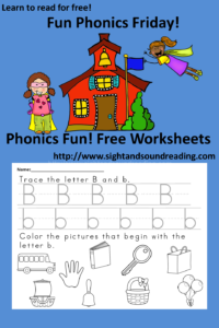 Free Phonics worksheet for the letter B