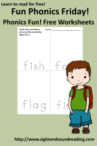 Free phonics worksheet for the letter F.