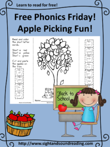 Free Phonics -apple picking worksheet.