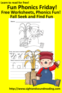 Free Fall phonics worksheet for kindergarten. More resources can be found at https://www.sightandsoundreading.com///newsite. 