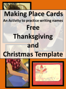 Free place card template for Thanksgiving and Chrstimas. Great activity to help children write their name. Visit https://www.sightandsoundreading.com