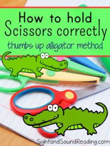 How to Hold Scissors: Cute method to teach children how to hold the scissors: Thumbs up, Alligator!