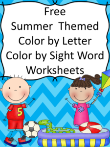 Free Summer themed color by letter/color by sight word worksheets..and great ideas for water games!