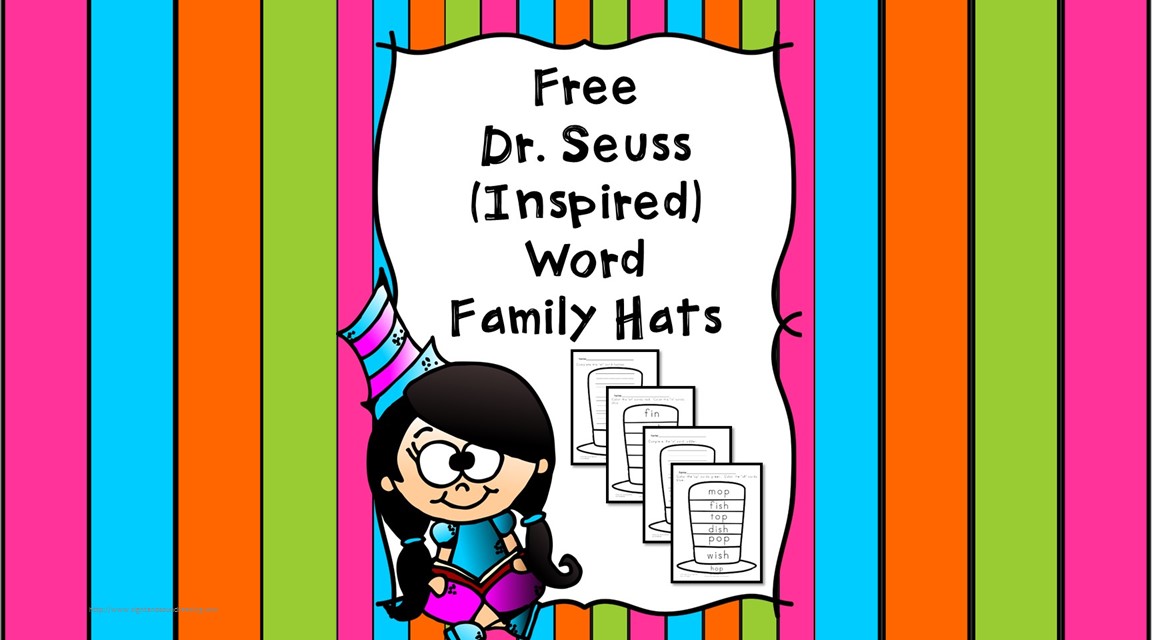 Dr Seuss Word Family Hats - Help teach reading, writing, spelling and rhyming with these word family hats - Dr. Seuss style...! Great for Kindergarten or Preschool!