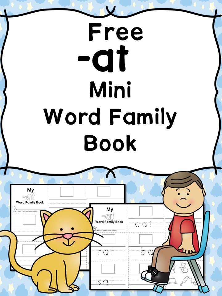 AT CVC Word Family Worksheets Free minibook to teach ‘at’ sound