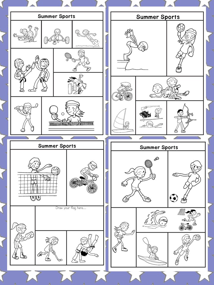 Summer Sports Coloring Pages -Free Fun Summer Sports Coloring Pages for preschool or kindergarten .