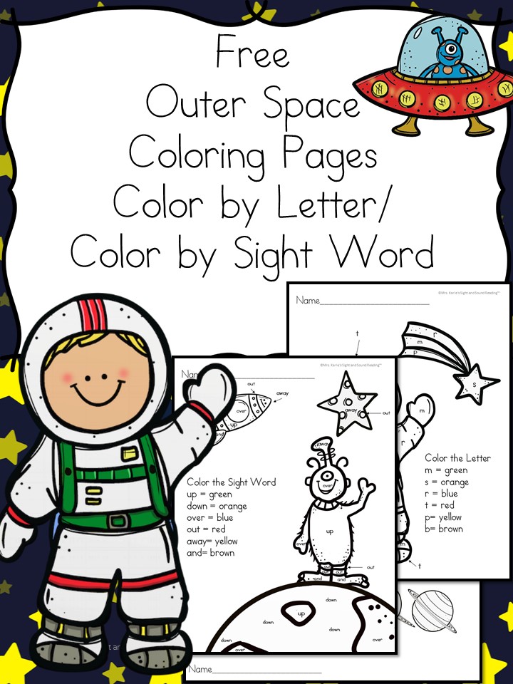 Outer Space Coloring Pages - Color by Letter/Color by Sight Word Pages with an Outer Space Theme. Great for Preschool or Kindergarten. 