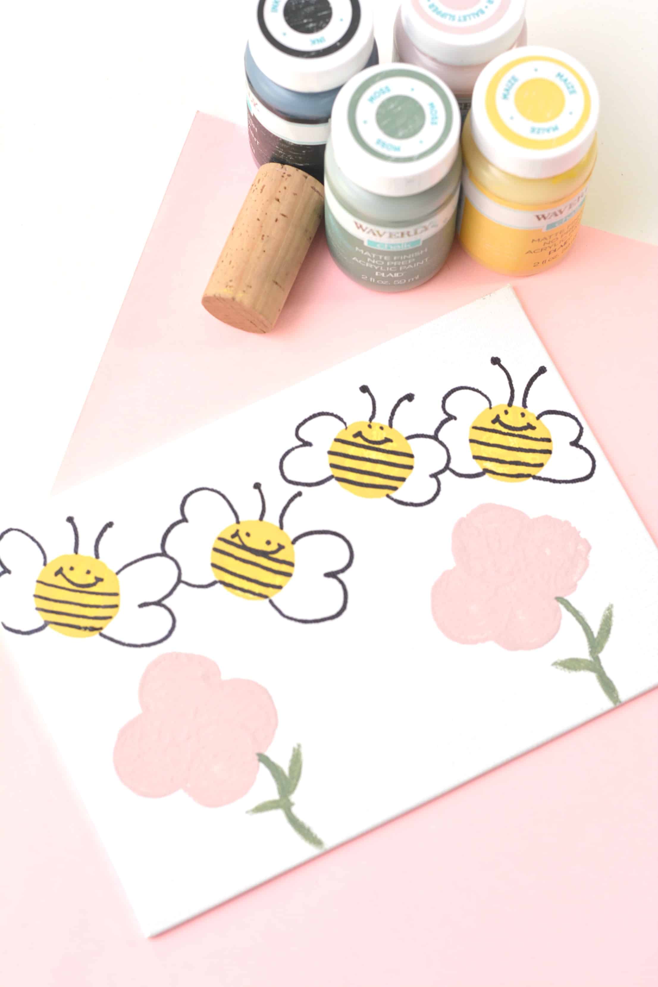 Today I would like to share the Bumble Bee and Spring Flower Wine cork Painting with you and your little ones. I found this craft is so adorable that will improve the mood and atmosphere.