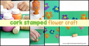 Cork Stamped Flower craft is a fun for spring, a flower theme, a "F is for flower" letter of the week activity, and a perfect craft for Mother's Day!