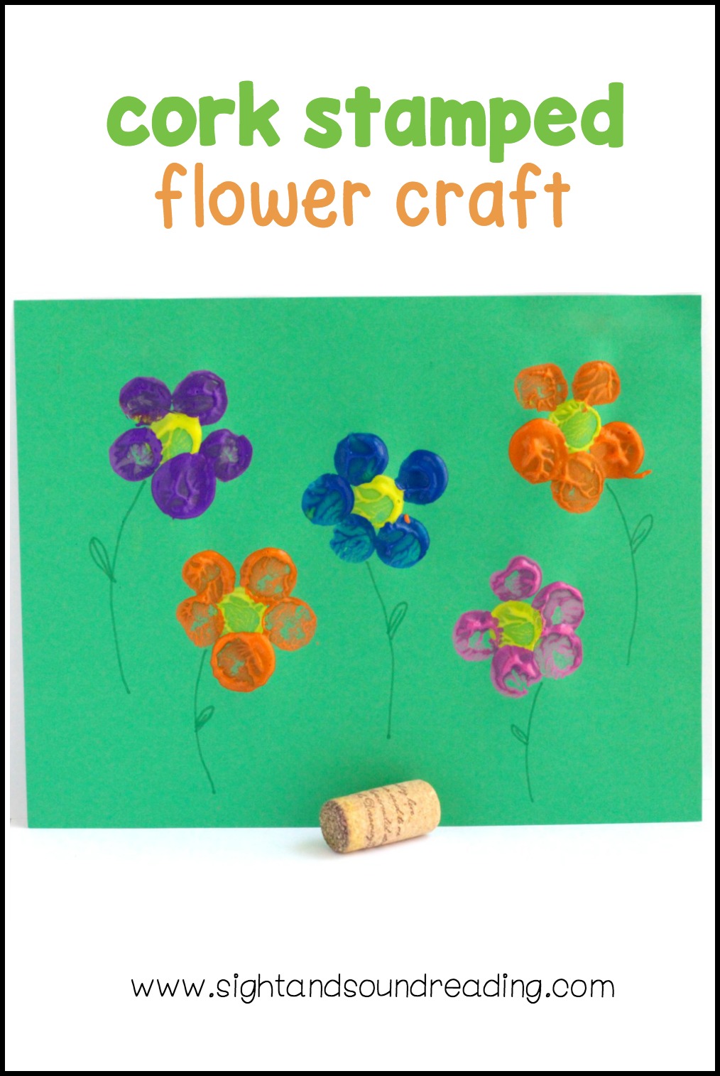 Cork Stamped Flower craft is a fun for spring, a flower theme, a "F is for flower" letter of the week activity, and a perfect craft for Mother's Day! 