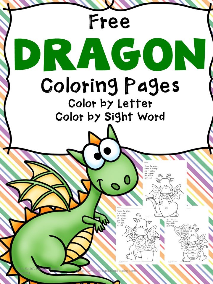 Free Printable Dragon Coloring Pages -color by letter/color by sight word coloring pages - fun, and educational!