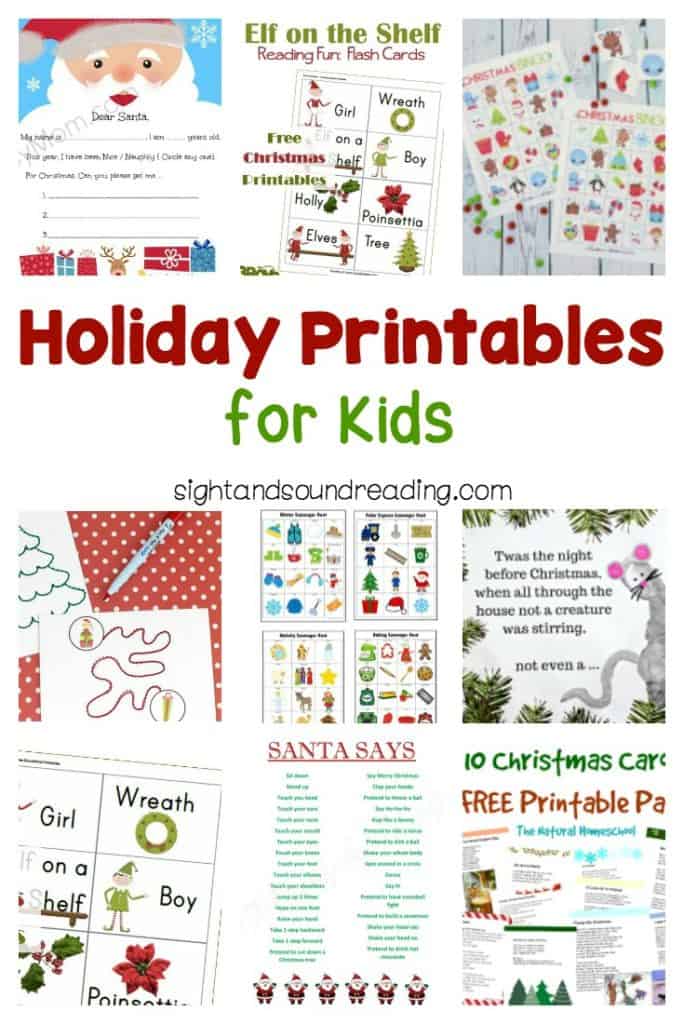 Holiday Printables for Kids | Mrs. Karle's Sight and Sound Reading