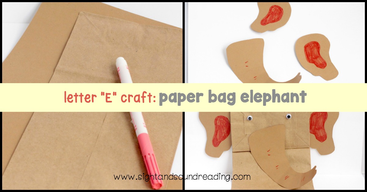 Show kids how letters are used in real life by making this letter E craft is for elephant paper bag puppets to learn about letter E.