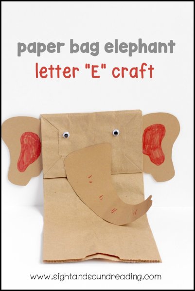 Letter E Craft - Paper Bag Elephant Puppet