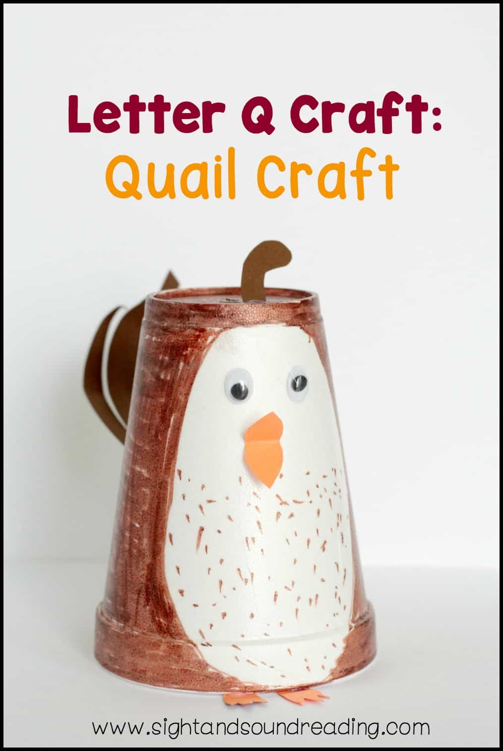 If you are learning about the letter Q, don’t miss this fun Letter Q craft. Quail craft made using a brown paper cup and some other supplies.