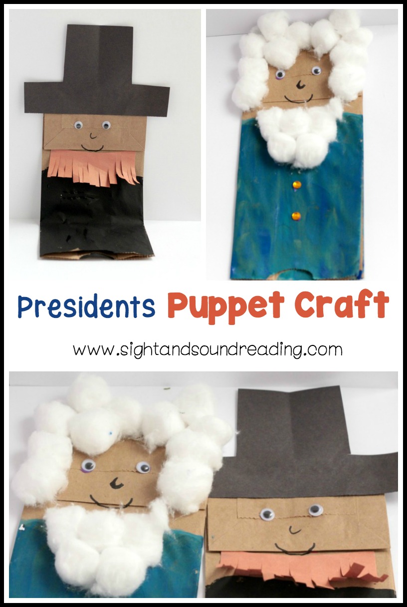 These paper bag president puppets, George Washington and Abraham Lincoln, are fun for kids to make to keep kids busy while learning.