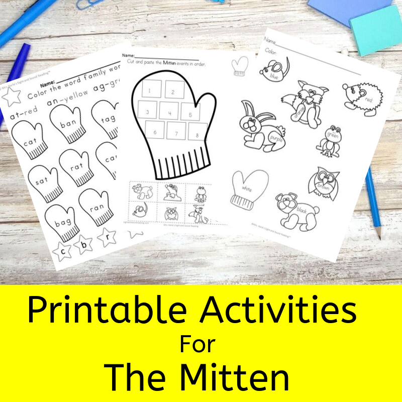 Printable activities for the Mitten for preschool/Kindergarten