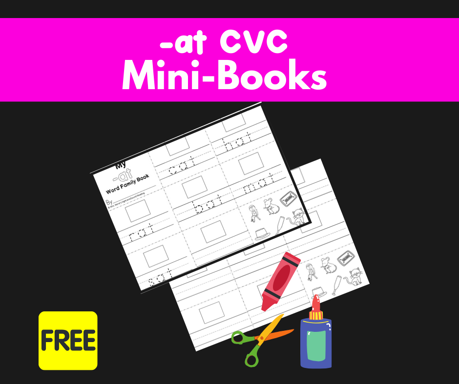 2 Free CVC AT Family Worksheets -Make a Minibook!