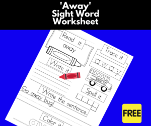 sight word of worksheet Away Sight Word Worksheet