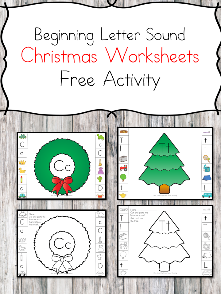 Christmas Beginning Sound Worksheets for preschool or kindergarten