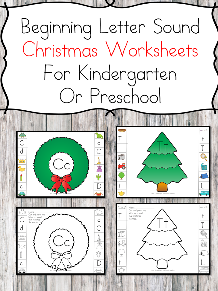 Christmas Beginning Sound Worksheets for preschool or kindergarten