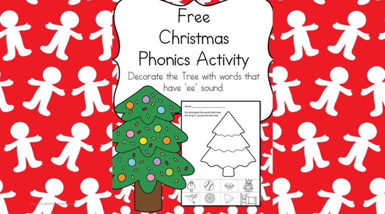 Kindergarten Worksheets:  ‘ee’ sound Christmas tree