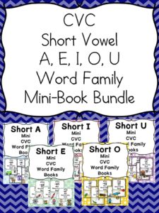 cvc-short-vowel-bundle-title Short Vowel word family books: A bundle of mini-books to help teach short vowel word families