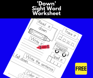 Down Sight Word Worksheet