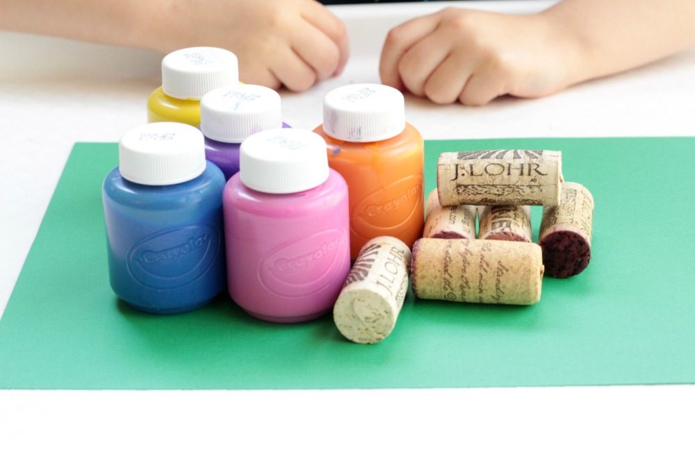 Cork Stamped Flower craft is a fun for spring, a flower theme, a "F is for flower" letter of the week activity, and a perfect craft for Mother's Day! 