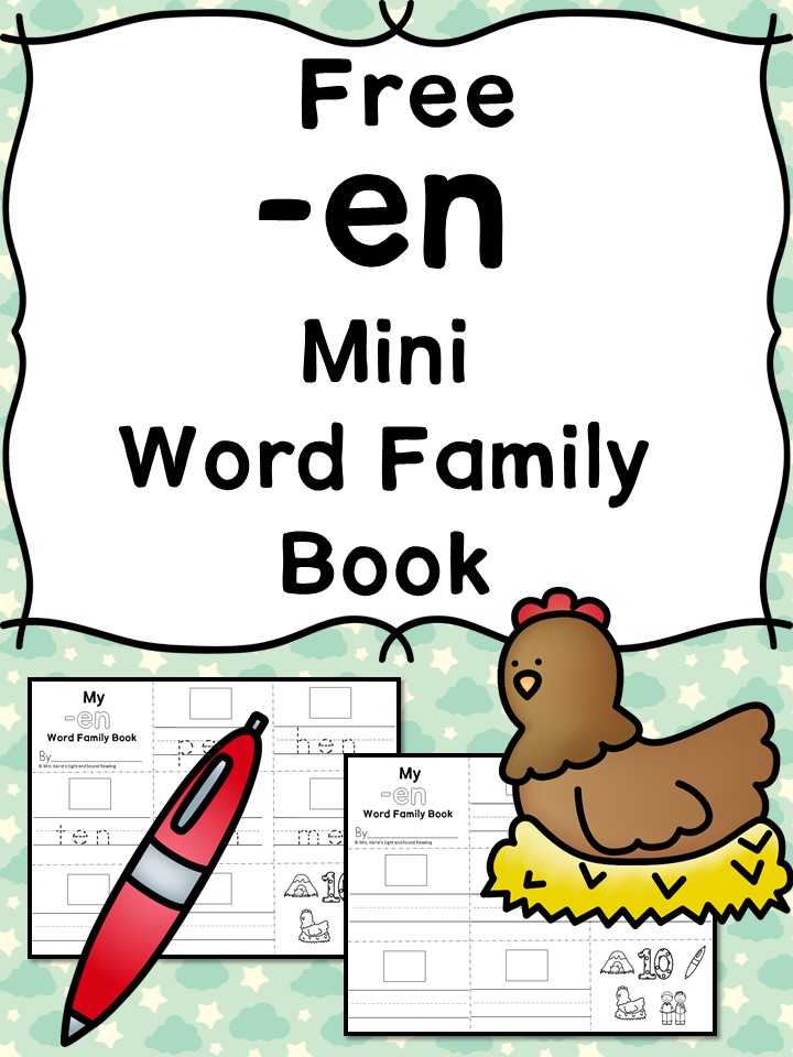 Teach the en word family using these at cvc word family worksheets. Students make a mini-book with different words that end in 'en'. Cut/Paste/Tracing Fun