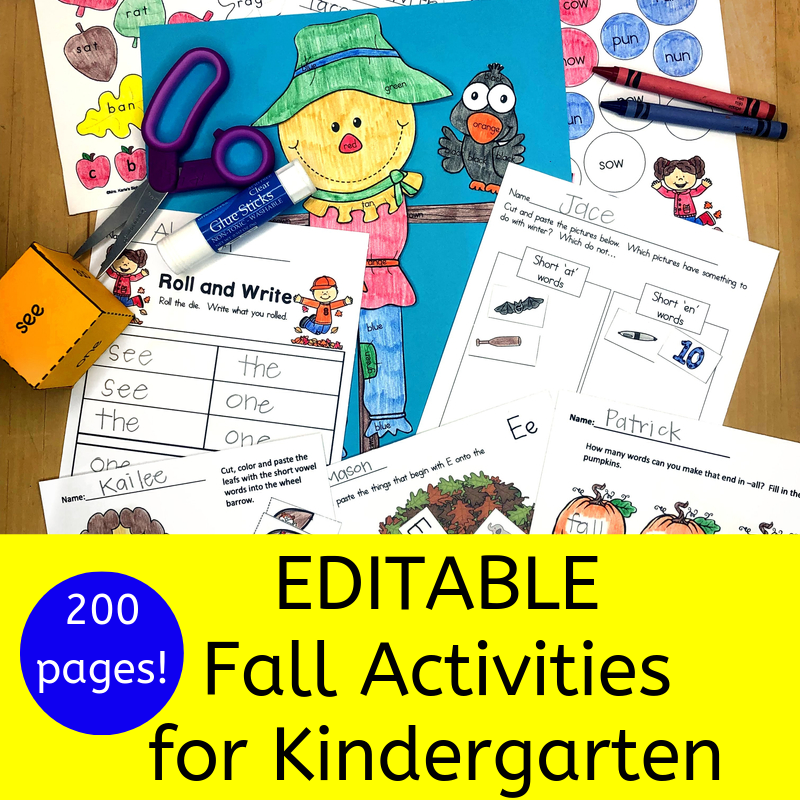 Editable Fall Activities for Kindergarten