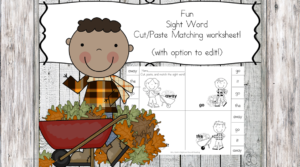 sight word of worksheet Fall Sight Word Worksheet with option to edit the sight words!