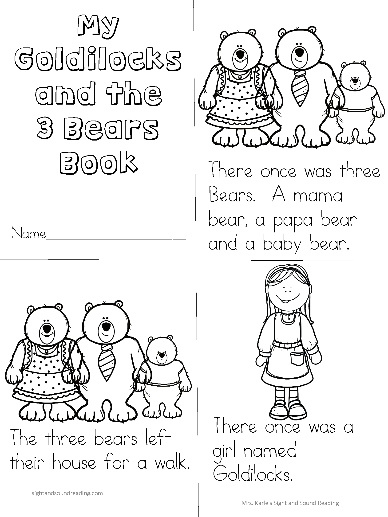 Goldilocks And Three Bears Printables