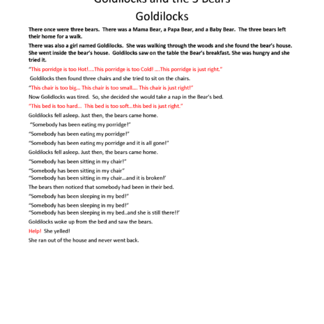 Goldilocks and the 3 Bears Activities and Readers Theater