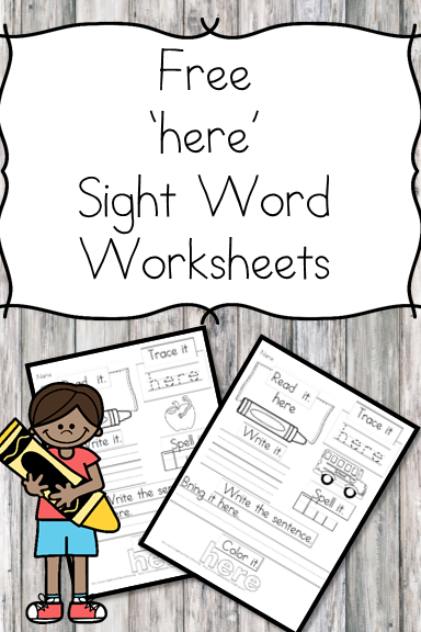 Here Sight Word Worksheets -for preschool, kindergarten, or first grade - Build sight word fluency with these interactive sight word worksheets