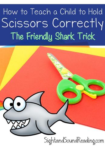 Want to know how to teach a child to hold scissors? Use the friendly shark method! Kids love this little trick to help them hold scissors. 